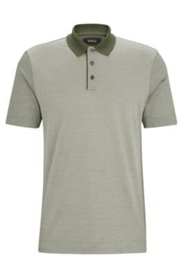 Hugo Boss Regular-fit Polo Shirt In Cotton And Silk In Green