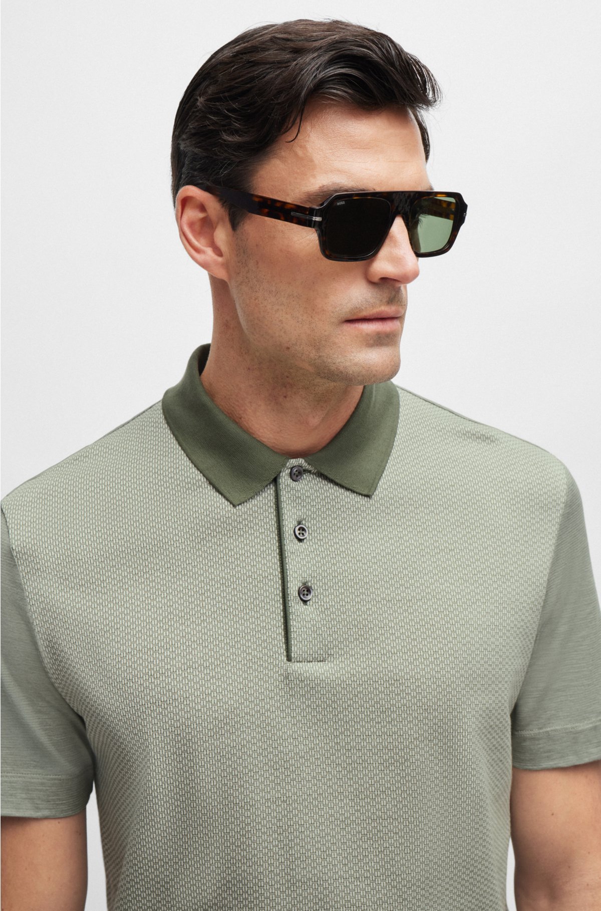 Regular-fit polo shirt in cotton and silk, Light Green