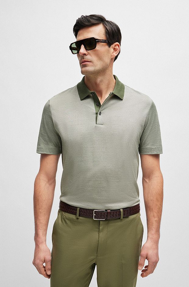 Regular-fit polo shirt in cotton and silk, Light Green