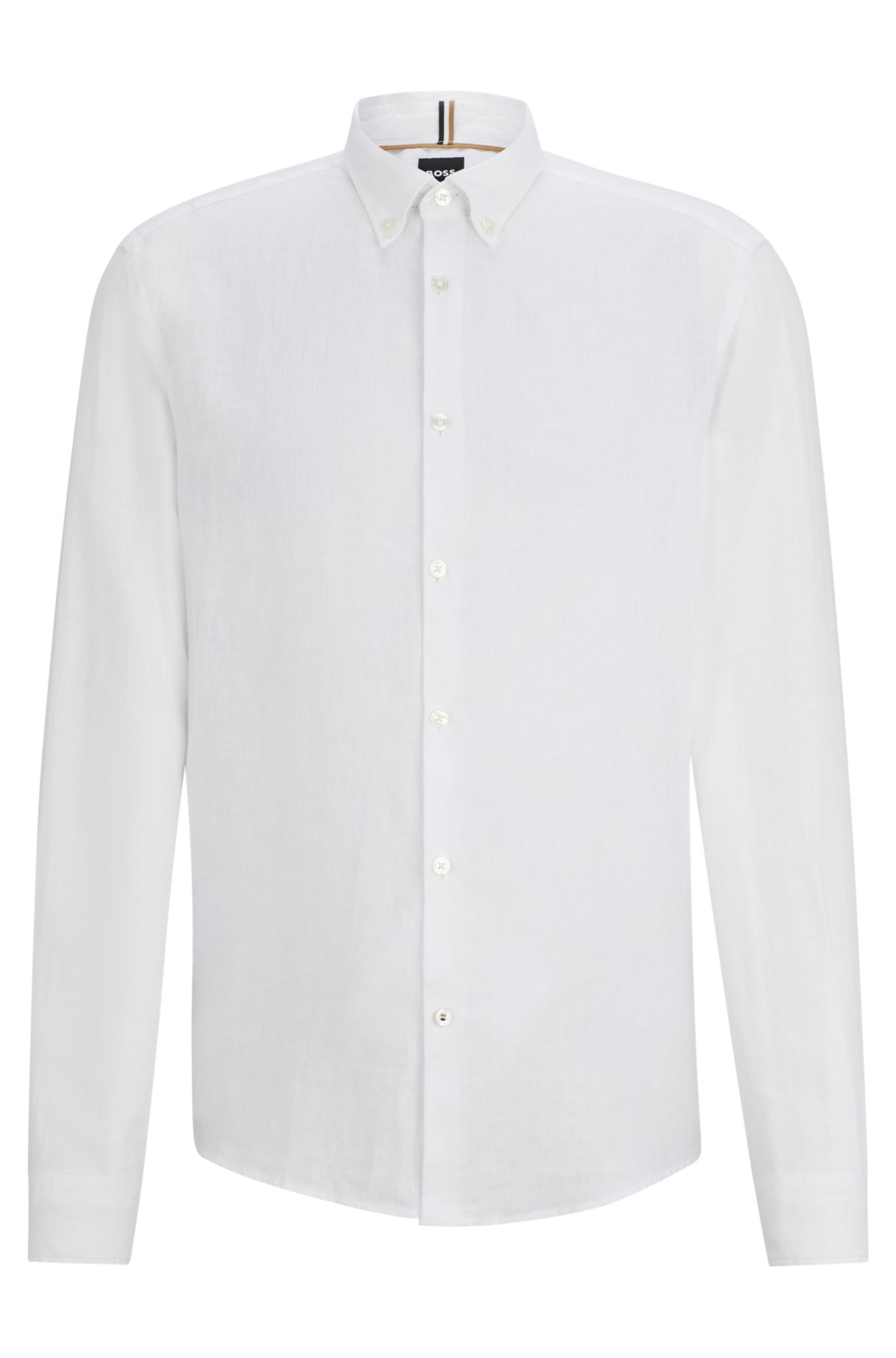 Regular-fit linen shirt with button-down collar, White