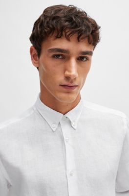 BOSS Regularfit linen shirt with buttondown collar