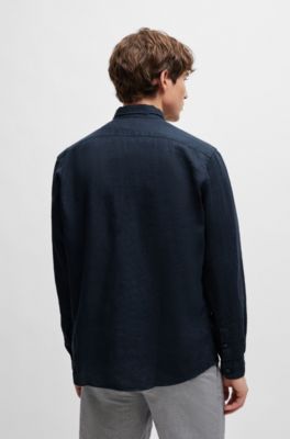 BOSS - Regular-fit linen shirt with button-down collar