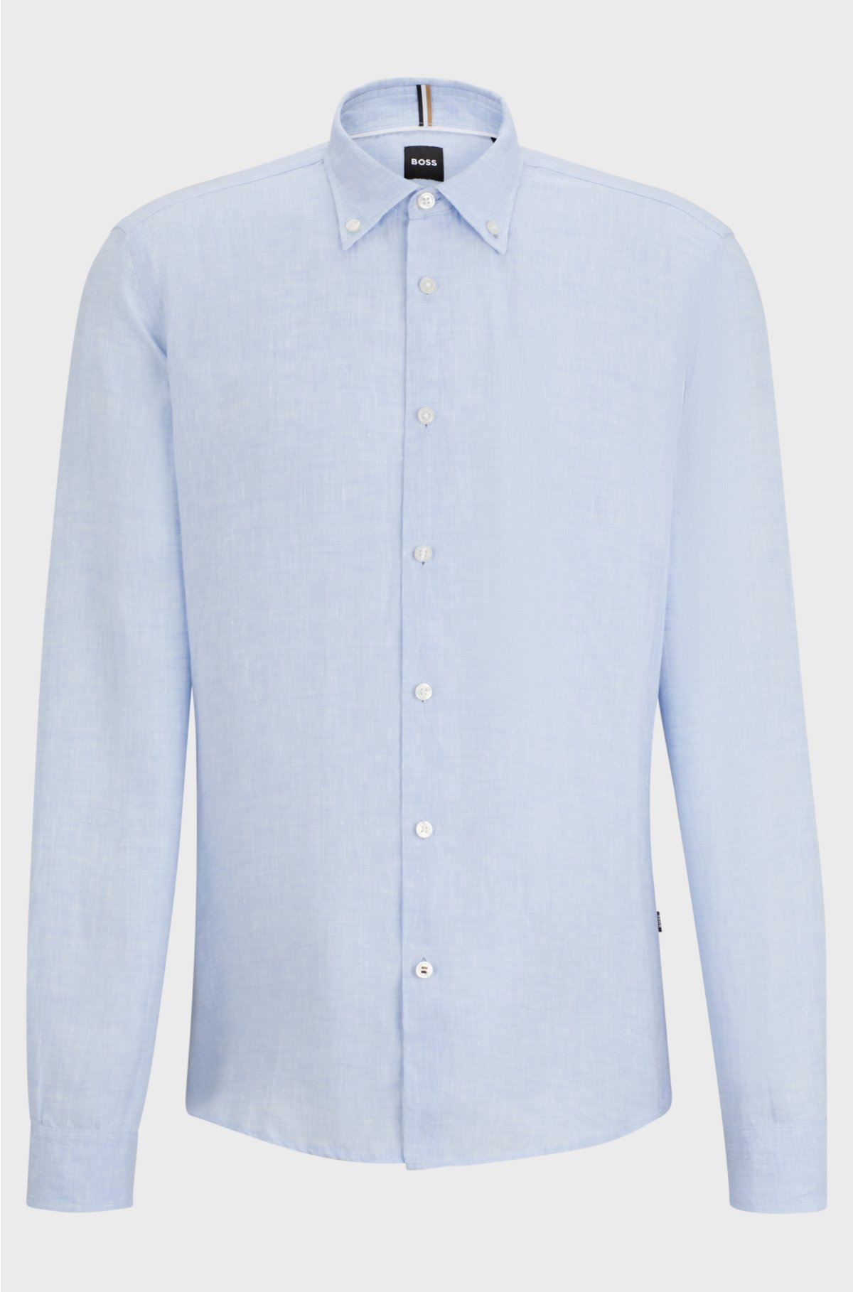 Regular-fit linen shirt with button-down collar, Light Blue