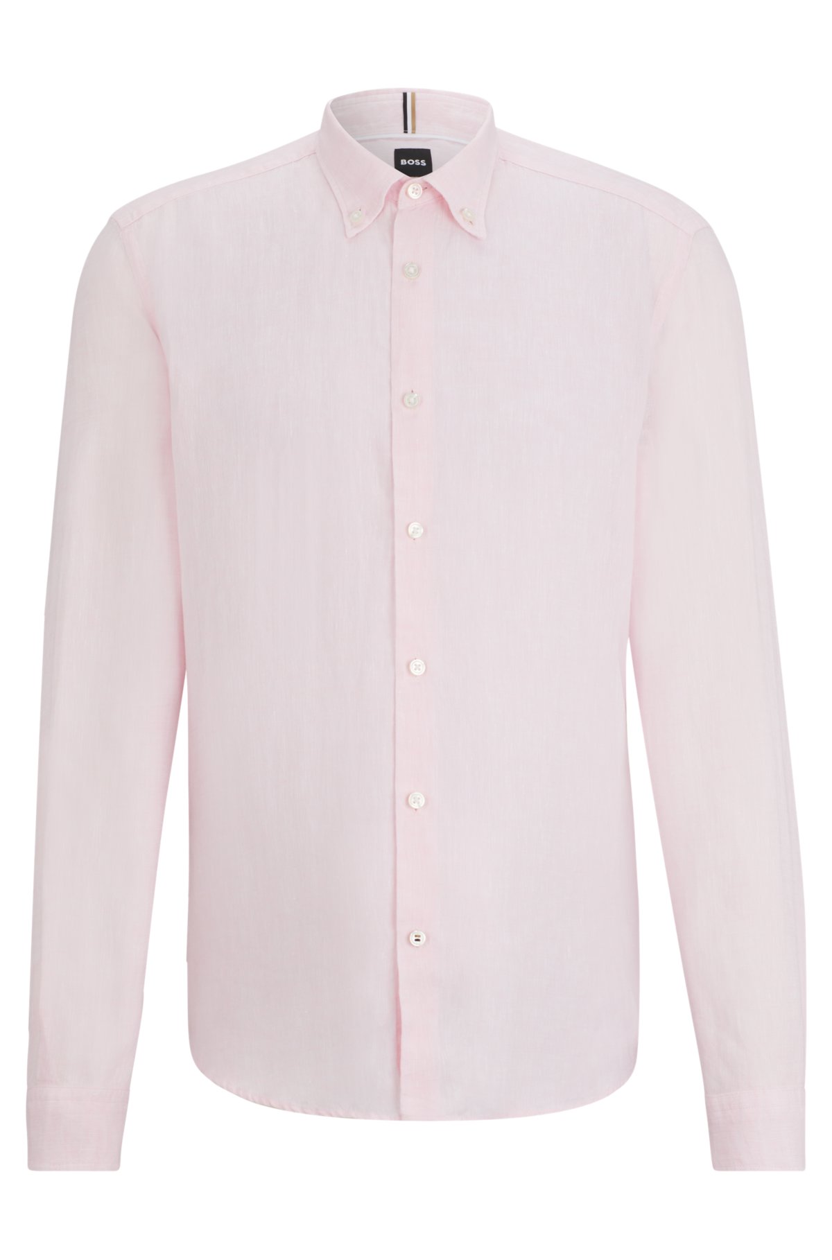 Regular-fit linen shirt with button-down collar, light pink