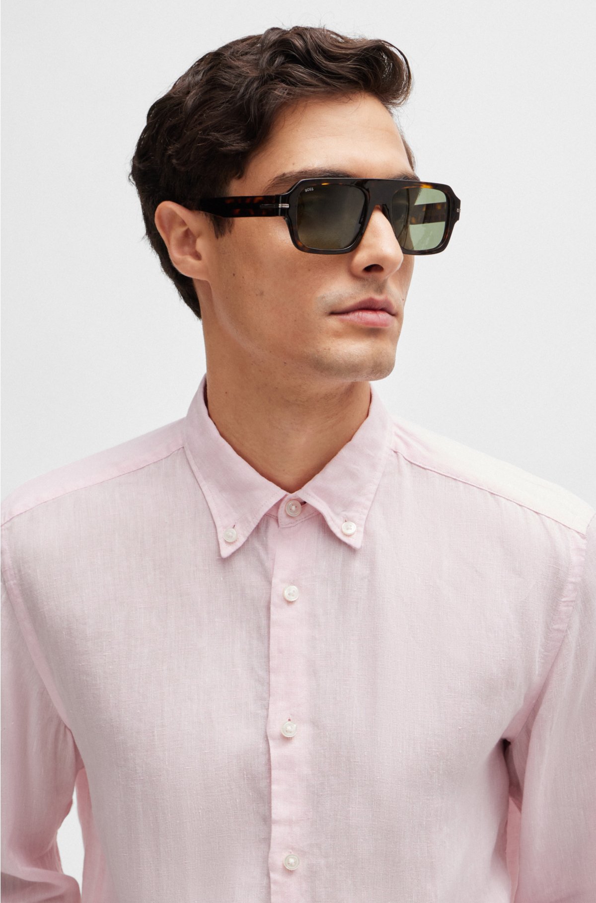 Regular-fit linen shirt with button-down collar, light pink