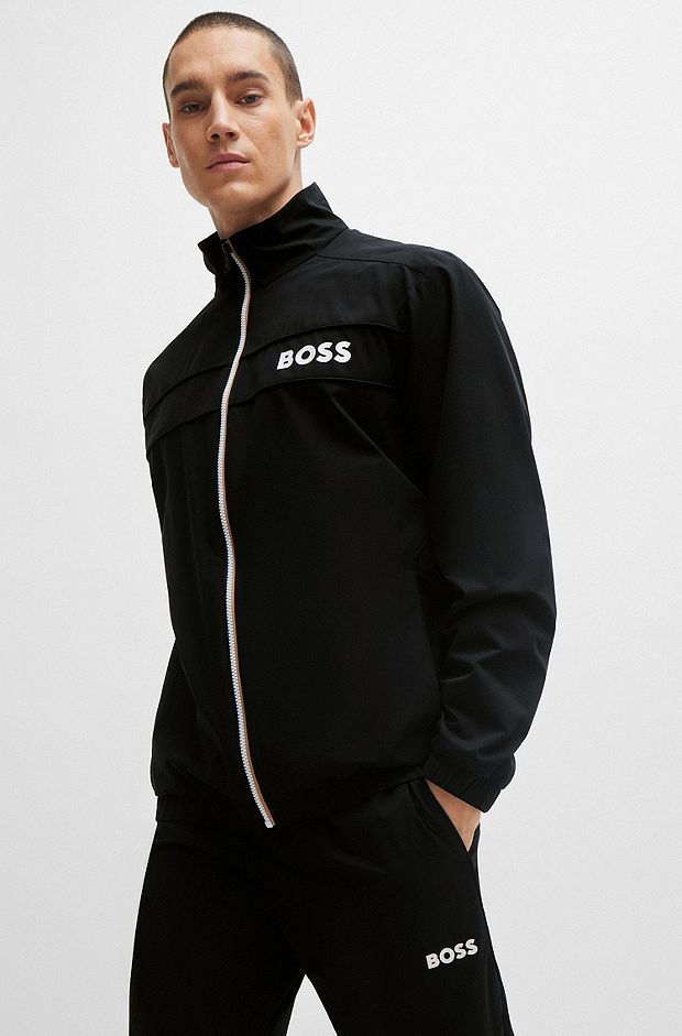 Water-repellent tracksuit with contrast logos, Black