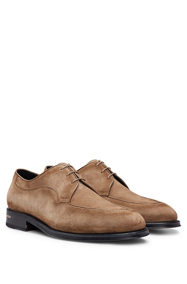 Suede Derby shoes with lace-up closure, Beige