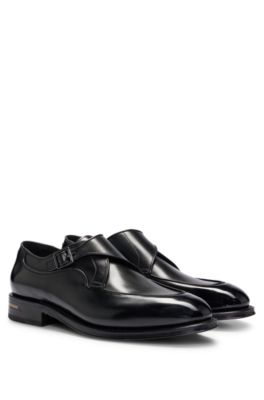 Mens black leather hot sale monk shoes