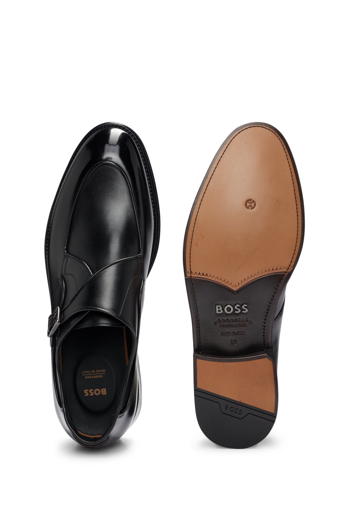 Single-monk shoes in burnished leather, Black