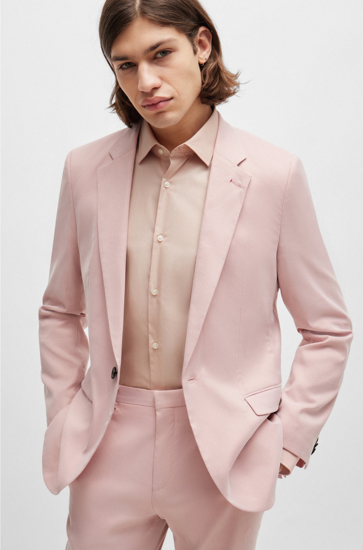 Slim-fit shirt in easy-iron cotton poplin, light pink