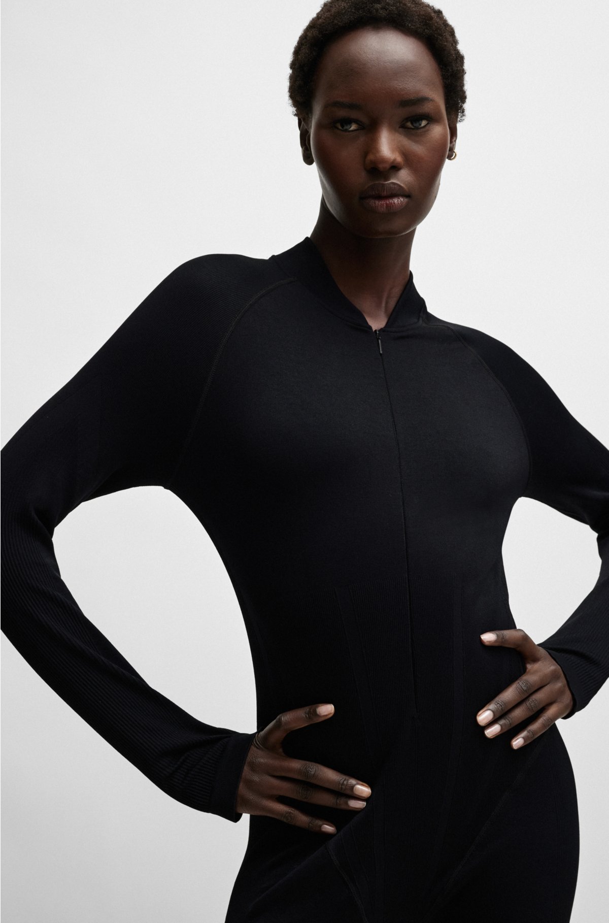 NAOMI x BOSS full-length bodysuit in stretch jersey, Black
