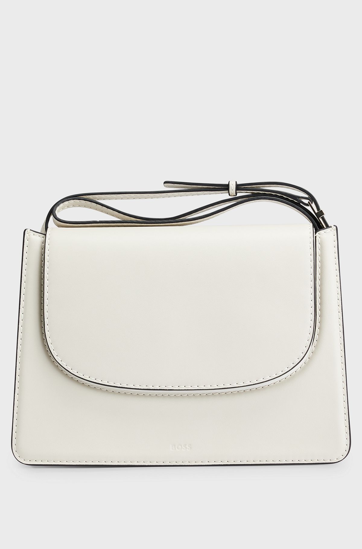 Leather crossbody bag with embossed logo, White