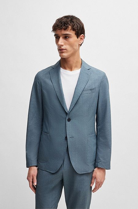 Slim-fit jacket in wrinkle-resistant mesh, Blue