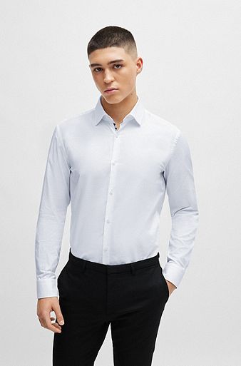 Slim-fit shirt in easy-iron Oxford cotton, White