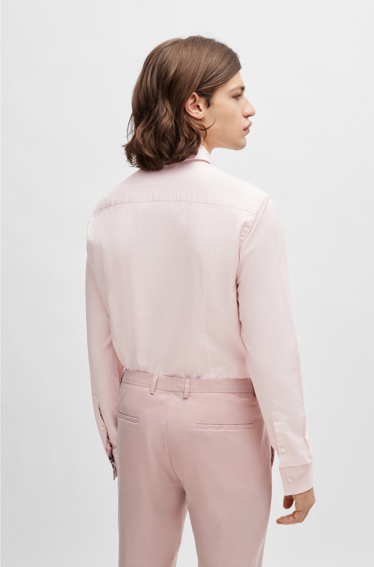 Slim-fit shirt in easy-iron Oxford cotton, light pink