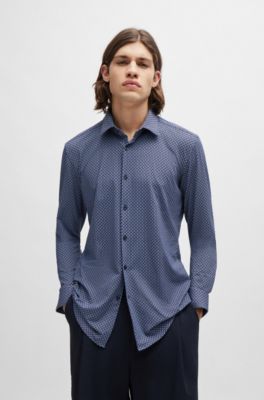 HUGO - Slim-fit shirt in printed performance-stretch fabric 