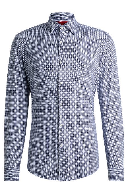 Slim-fit overhemd van hoogwaardig stretchmateriaal met print, Lichtblauw
