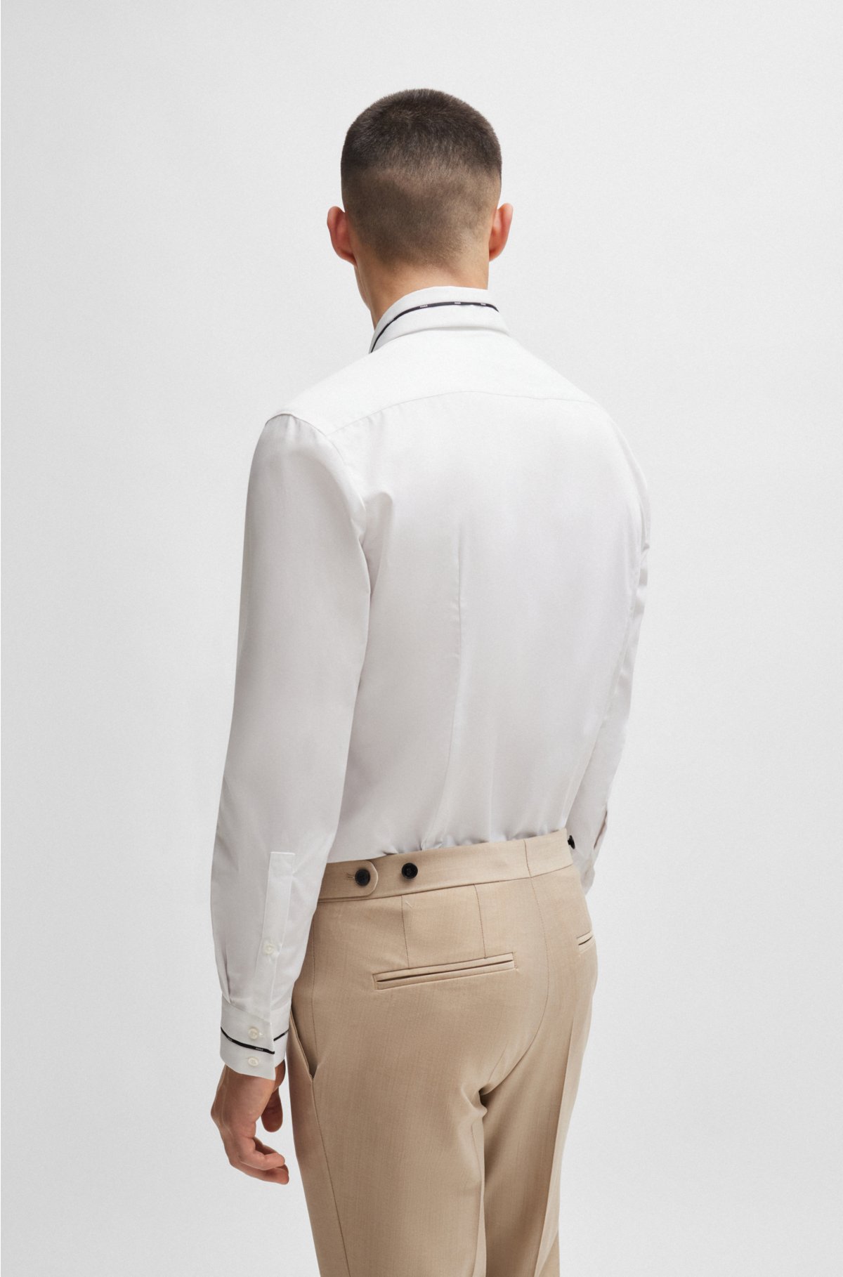 Slim-fit shirt with piped collar and cuffs, White