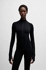 NAOMI x BOSS zip-up top in stretch jersey, Black