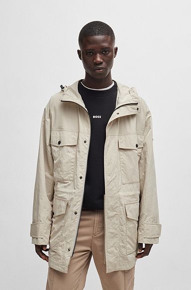 Water-repellent parka jacket in a boxy fit, Natural