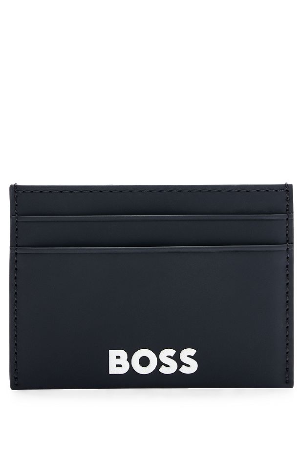 Faux-leather card holder with contrast logo, Black