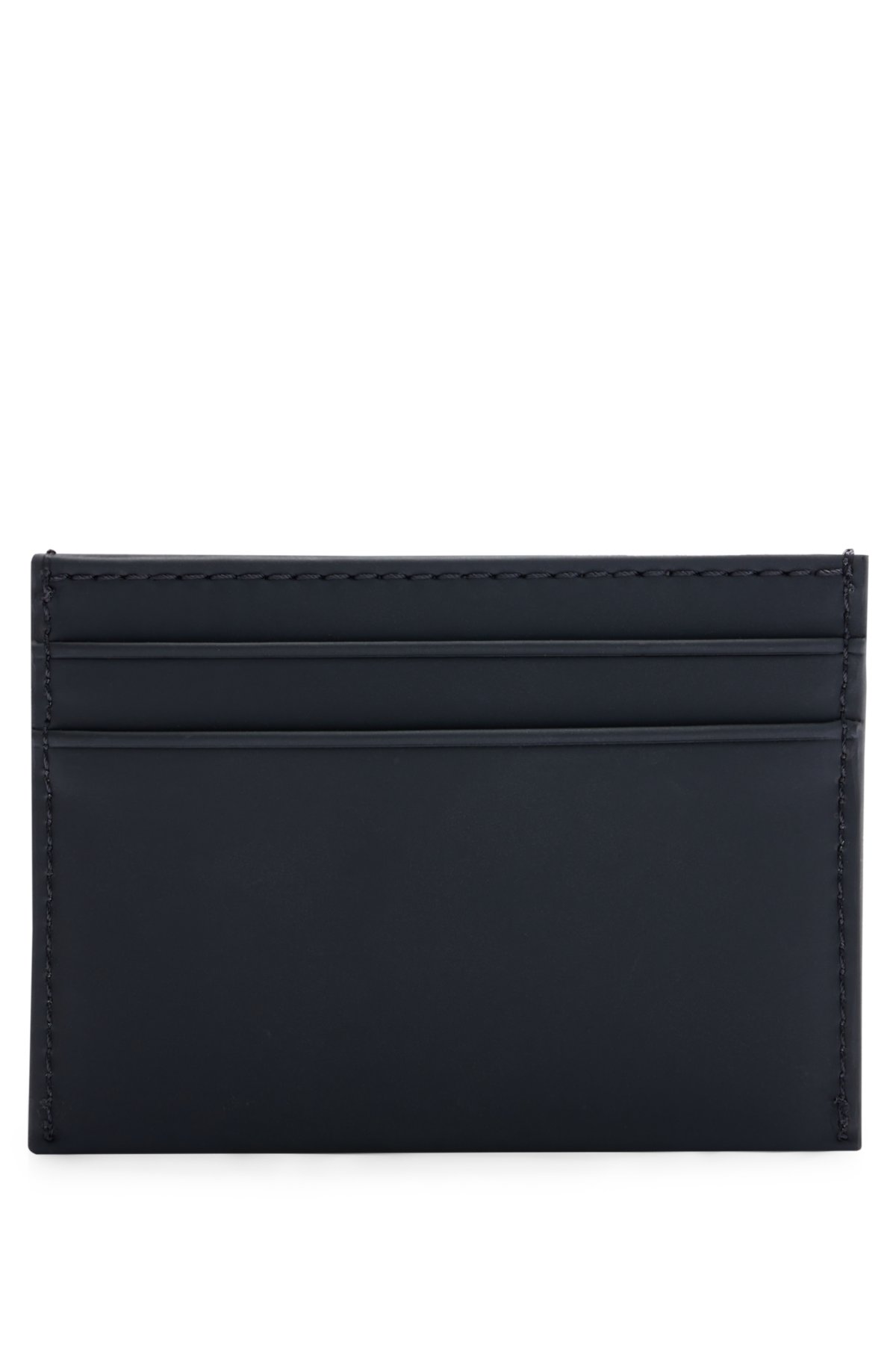 Faux-leather card holder with contrast logo, Black