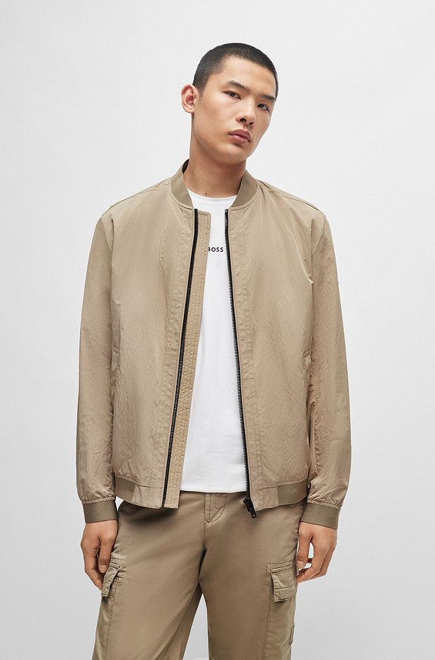 Water-repellent jacket in cotton-effect crinkle fabric, Light Brown