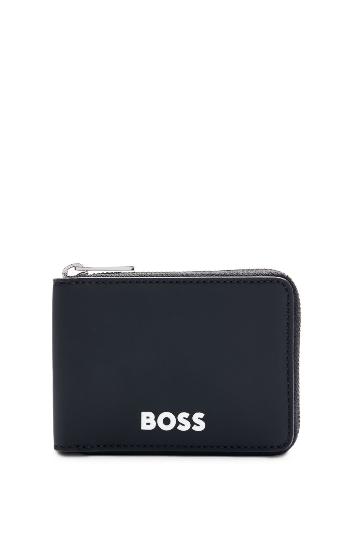Faux-leather ziparound wallet with contrast logo, Black