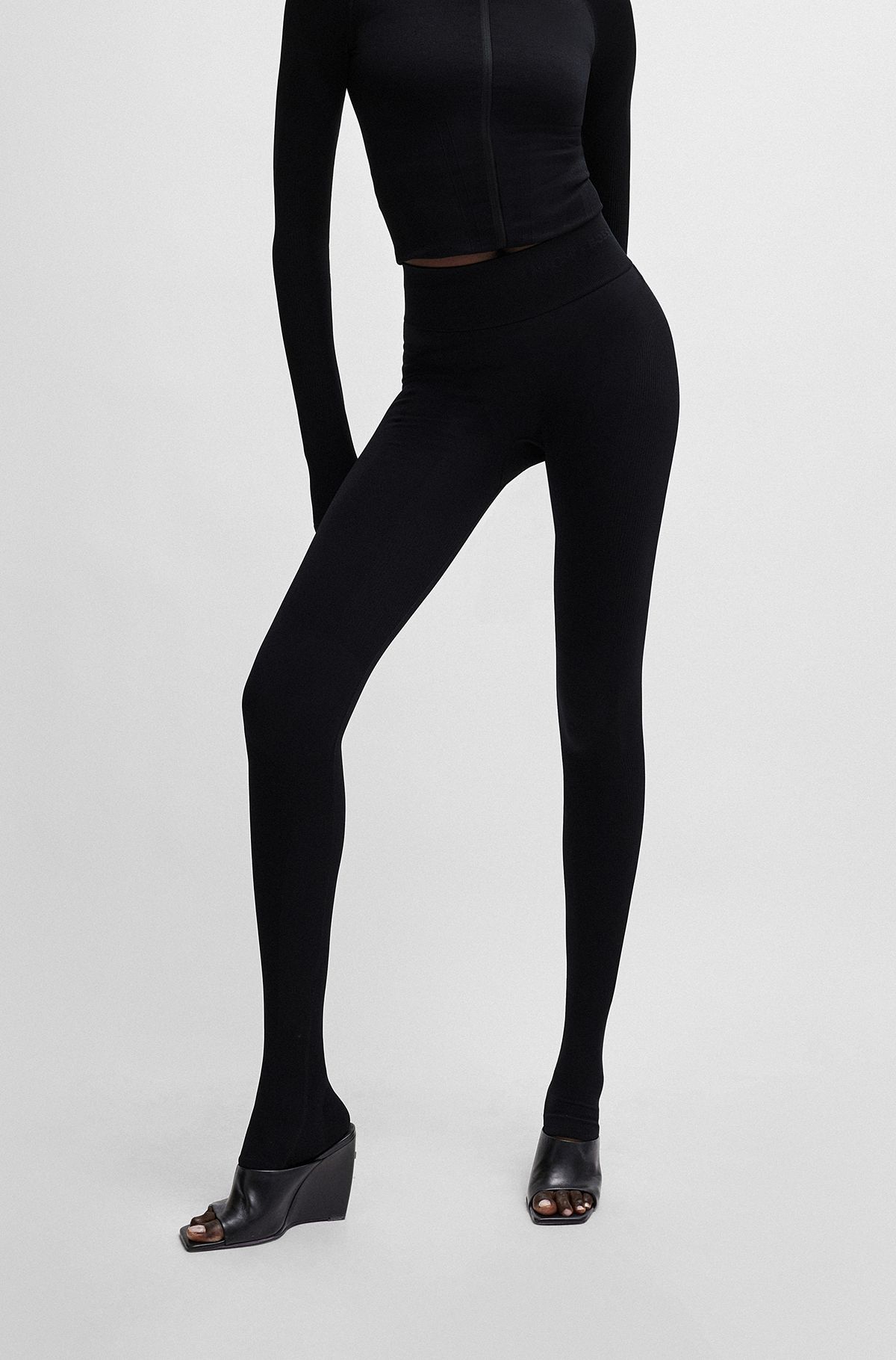 Legging NAOMI x BOSS en jersey stretch avec taille logotée, Noir