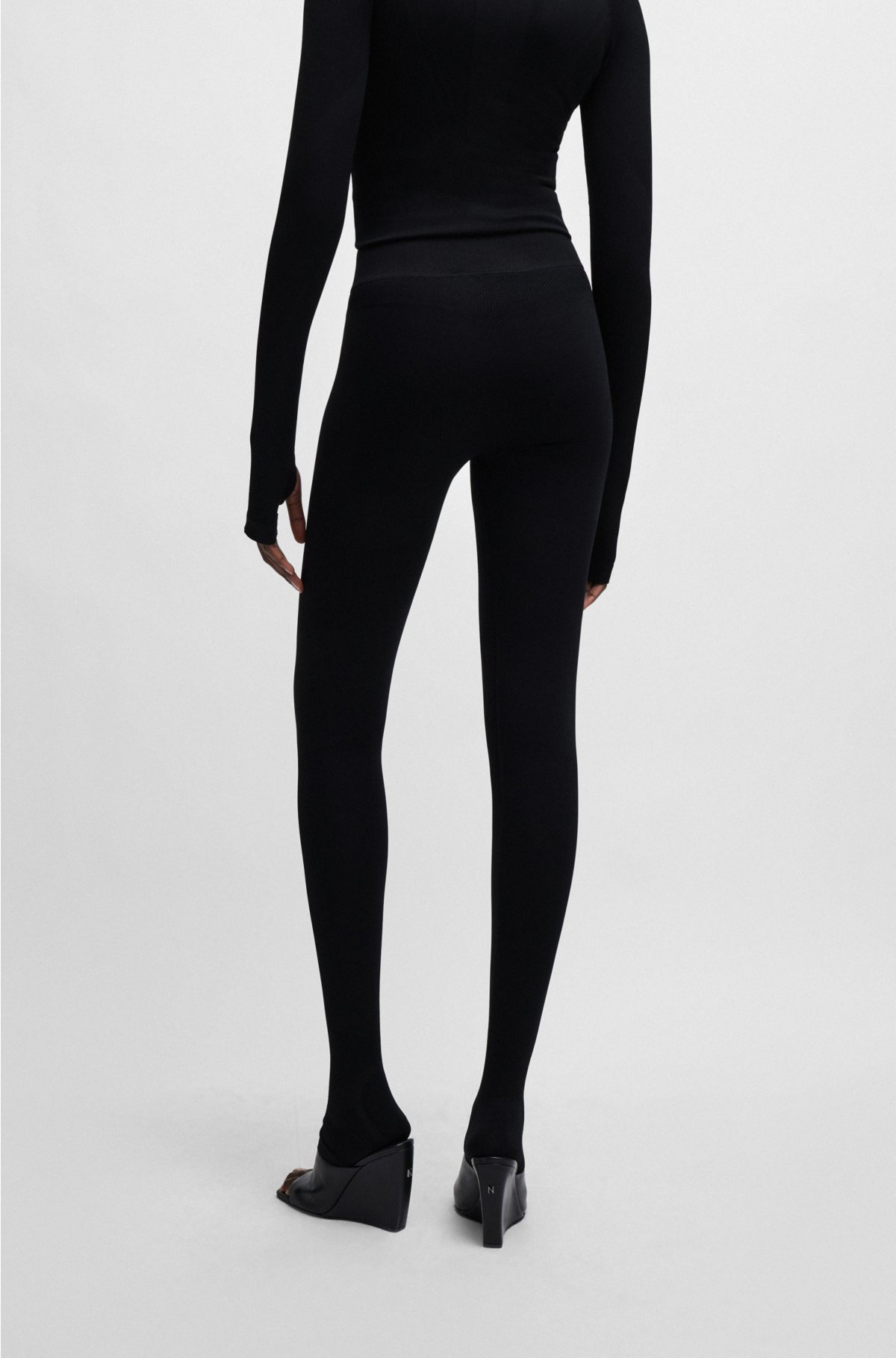NAOMI x BOSS stretch-jersey leggings with branded waistband, Black