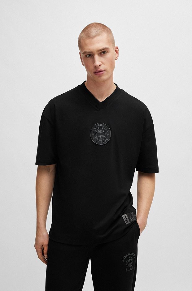 BOSS x NFL T-shirt van interlocked katoen met artworkprint, Zwart