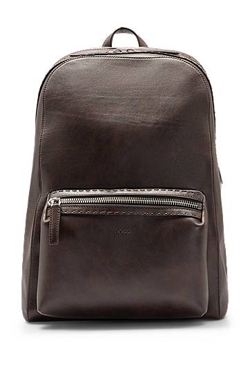 Leather backpack with embossed logo, Hugo boss