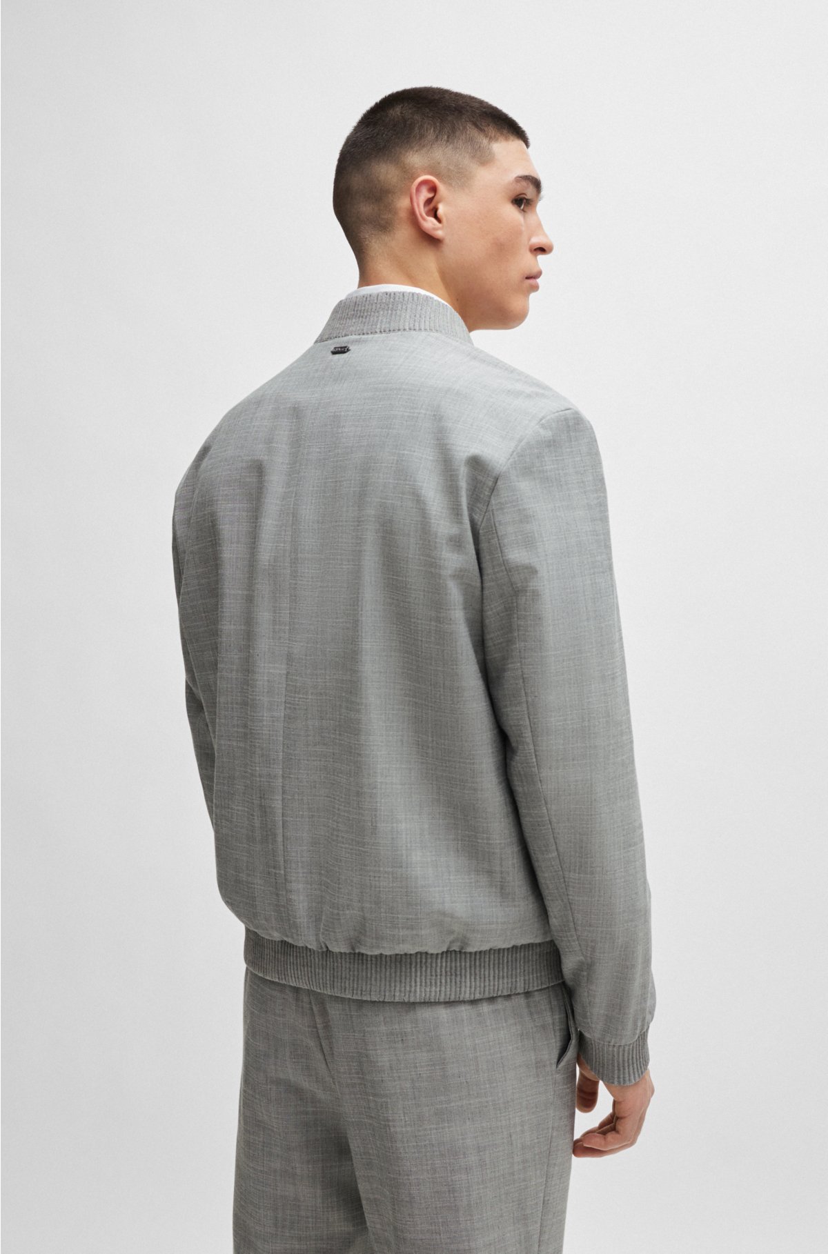Slim-fit jacket in linen-look material, Light Grey