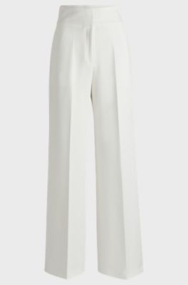 Regular-fit high-waisted trousers with flared leg, White