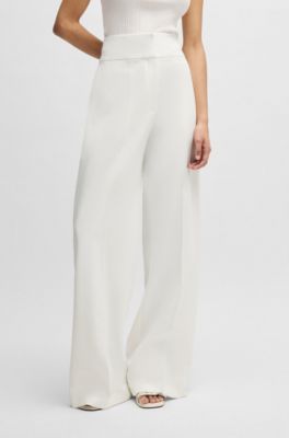 Regular-Fit Hose mit hohem Bund und ausgestelltem Bein, Wei&szlig;