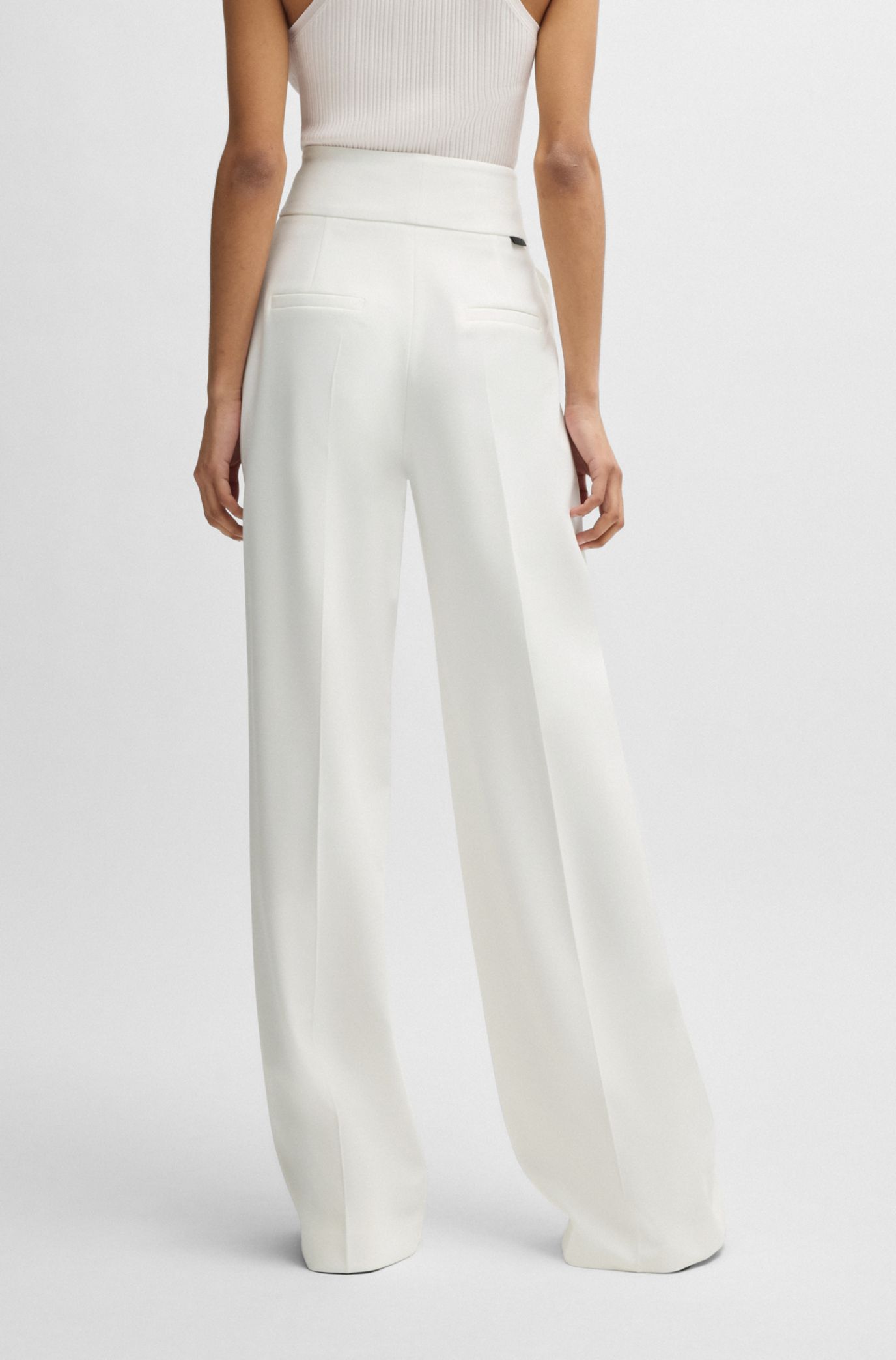 HUGO - Regular-fit high-waisted trousers with flared leg - White
