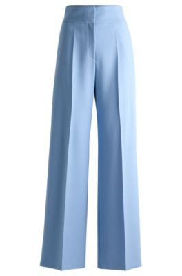 Regular-fit high-waisted trousers with flared leg, Light Blue