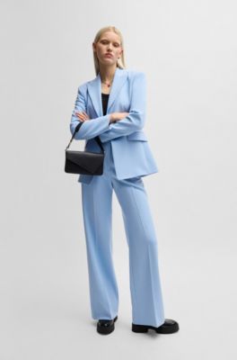 Pantalon Regular Fit &eacute;vas&eacute; &agrave; taille haute, bleu clair