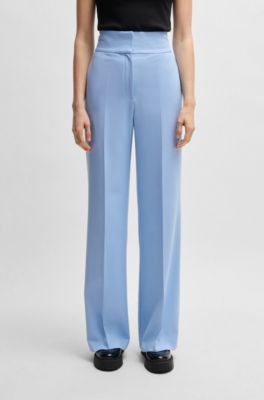 Regular-fit high-waisted trousers with flared leg, Light Blue