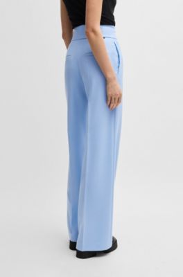 Regular-fit high-waisted trousers with flared leg, Light Blue