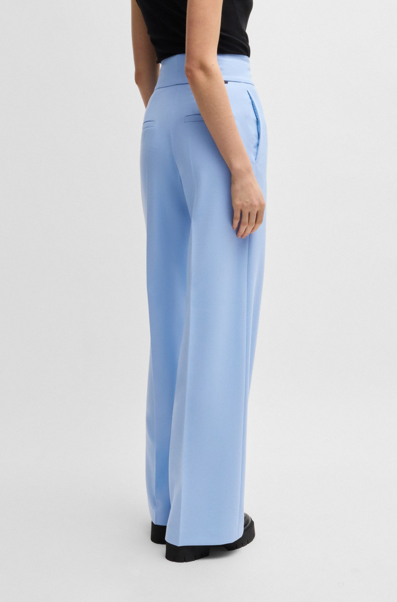 Regular-fit high-waisted trousers with flared leg, Light Blue