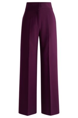 Regular-fit high-waisted trousers with flared leg, Dark Purple