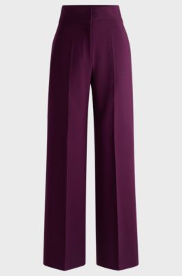 Regular-fit high-waisted trousers with flared leg, Dark Purple