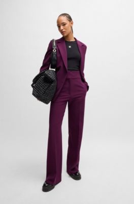 Regular-fit high-waisted trousers with flared leg, Dark Purple