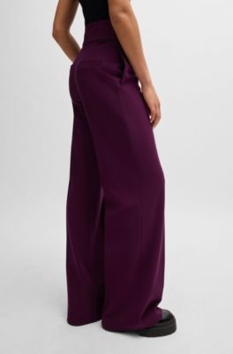 Regular-fit high-waisted trousers with flared leg, Dark Purple