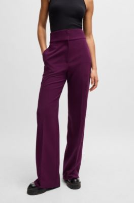 Regular-fit high-waisted trousers with flared leg, Dark Purple