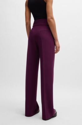 Regular-fit high-waisted trousers with flared leg, Dark Purple