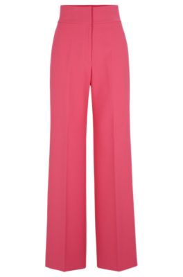 Regular-fit high-waisted trousers with flared leg, Pink