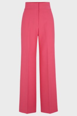 Regular-fit high-waisted trousers with flared leg, Pink