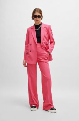 Regular-fit high-waisted trousers with flared leg, Pink